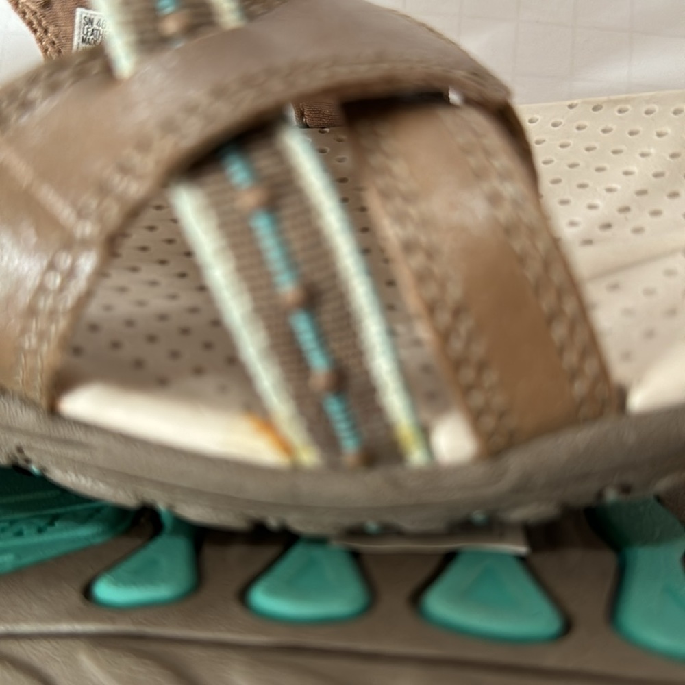 Skechers Reggae Sandals Thong Beige & Turquoise - Picture 14 of 15